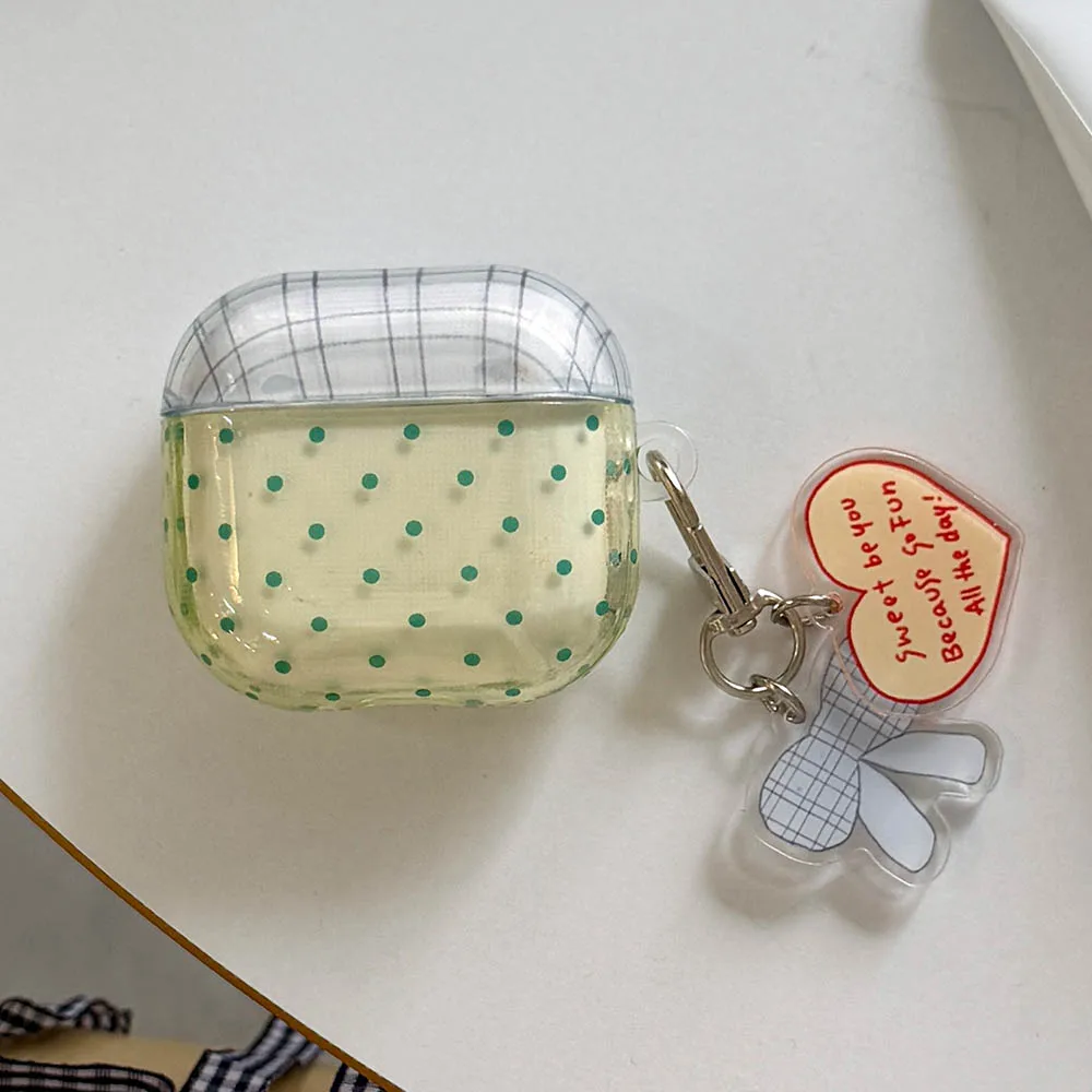 Frische grüne Polka-Dot-Gitter-Hülle für AirPods Pro 3, AirPods 4, 3, 2, 1 Pro, koreanische Kopfhörerhülle für AirPods Pro2 Funda