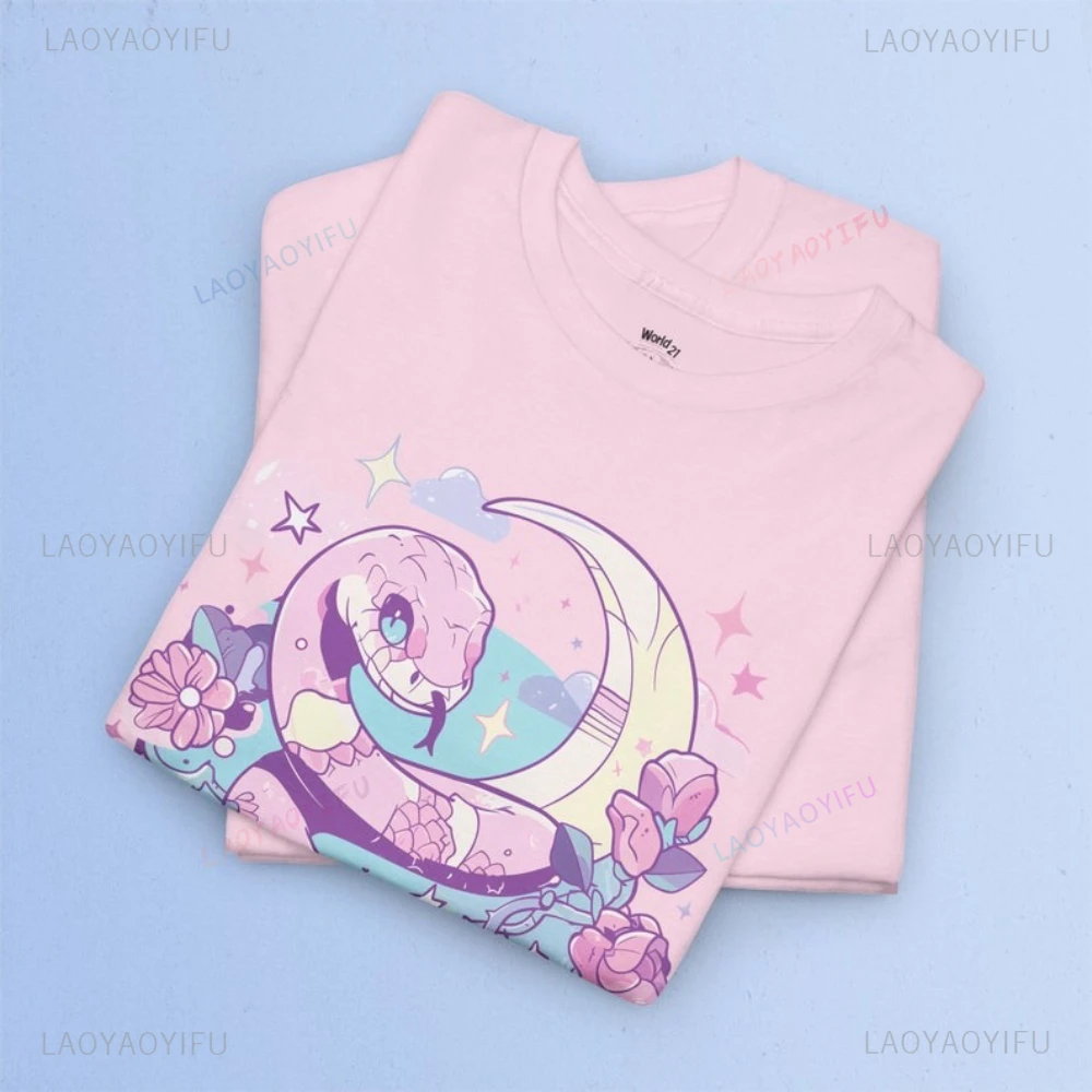 Pastelowy Gotyk Wąż z Czaszką Kobieta Mężczyzna Koszulka Halloween Kawaii Yami Harajuku Straszne Wiedźmińskie Graficzne Koszulki Vintage Harajuku