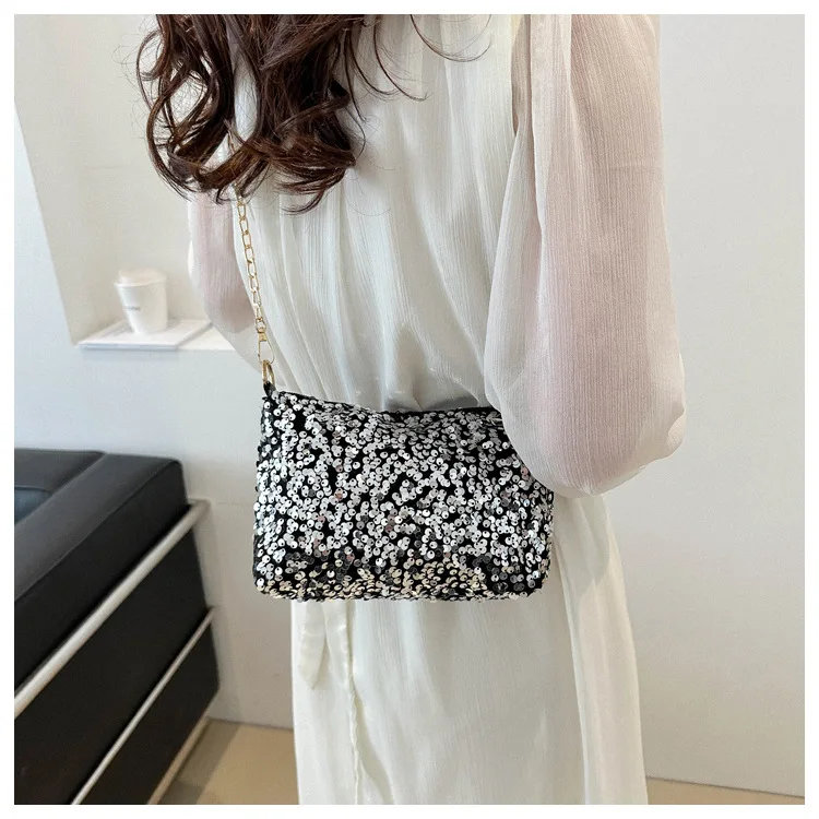 Bolsa de ombro feminina, bolsa crossbody de lantejoulas, bolsa de mão fashion, carteira portátil, bolsa mensageiro pequena