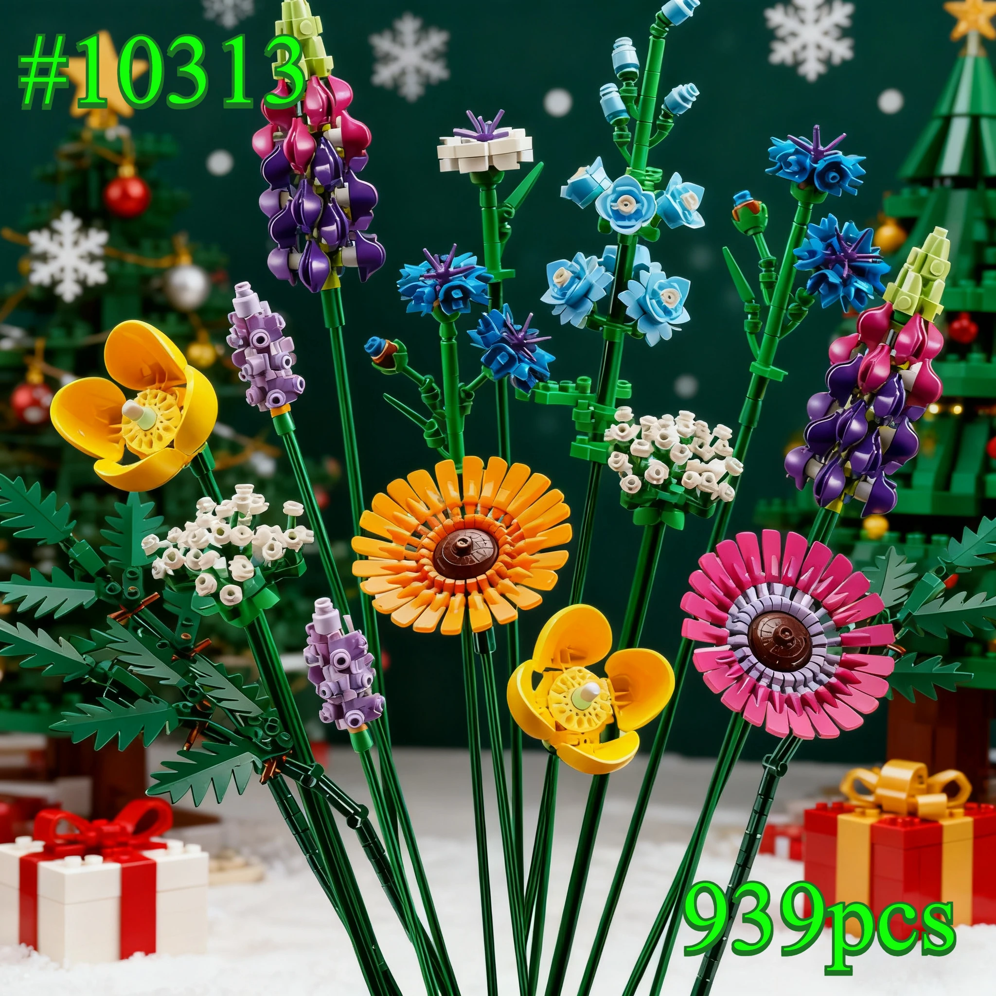 Blühender Blumenstrauß, Bausteine-Sets 10313, kompatibel mit Legoed-Partikeln, geeignet für Weihnachtsgeschenke, 939 Stück