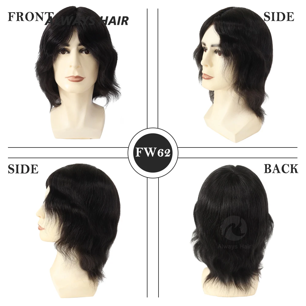 FW62 6 Full Head Wig For Men 1 2 French Lace In Front Fine Mono in body Full Cap Indian Human Hair Wig Men Toc con ng i Cho Tr ng