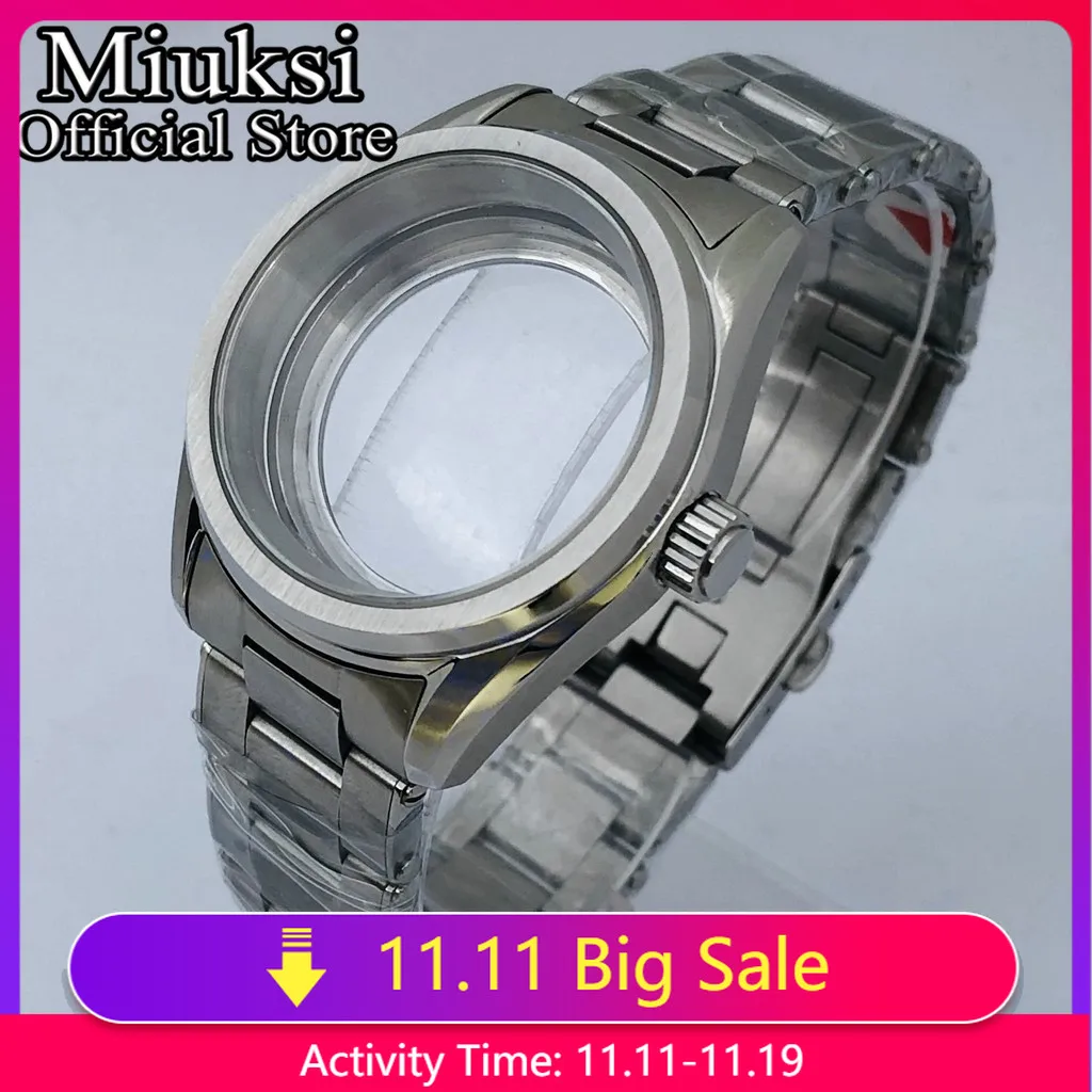 

Miuksi 38mm silver solid stainless steel watch case sapphire glass fit NH35 NH36 NH34 NH38 NH70 NH72 ETA2824 PT5000 movement