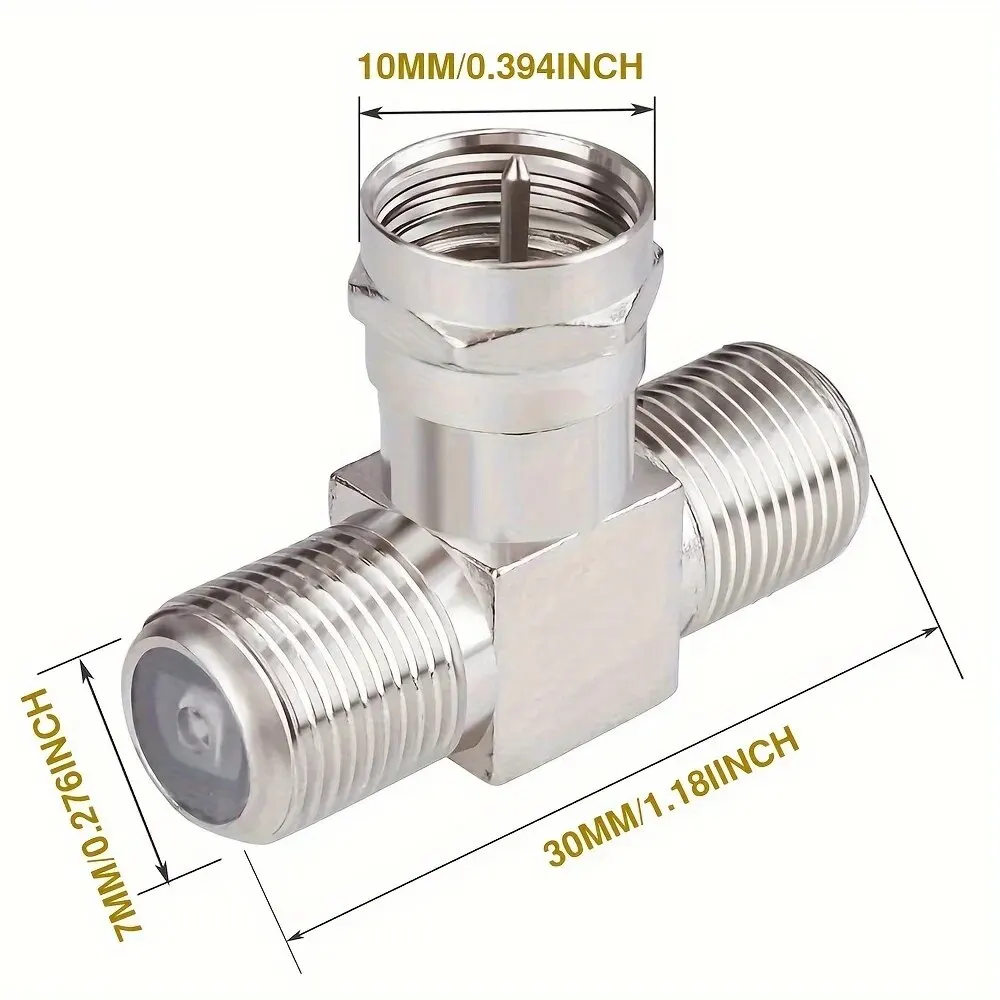 8PCS F-Type 3-Way Male to 2 Female Coaxial Cable Splitter Adapter - RG6 Coax T-Connector for Cable TV/Satellite/Antenna