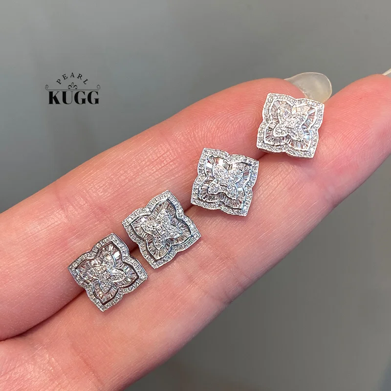 

KUGG серьги из 100% белого золота 18 карат, классический элегантный стиль, серьги-гвоздики с натуральными бриллиантами 0,65 карата для женщин, роскошные ювелирные изделия
