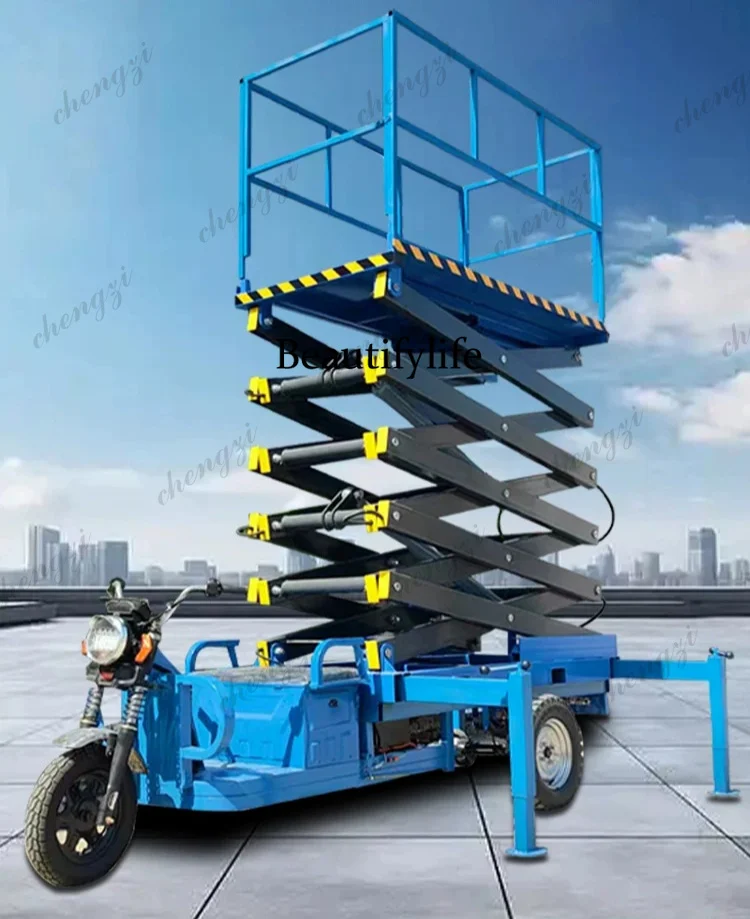 Electric three-wheel hydraulic lift truck aerial work platform, indoor and outdoor climbing vehicle mobile lifting platform