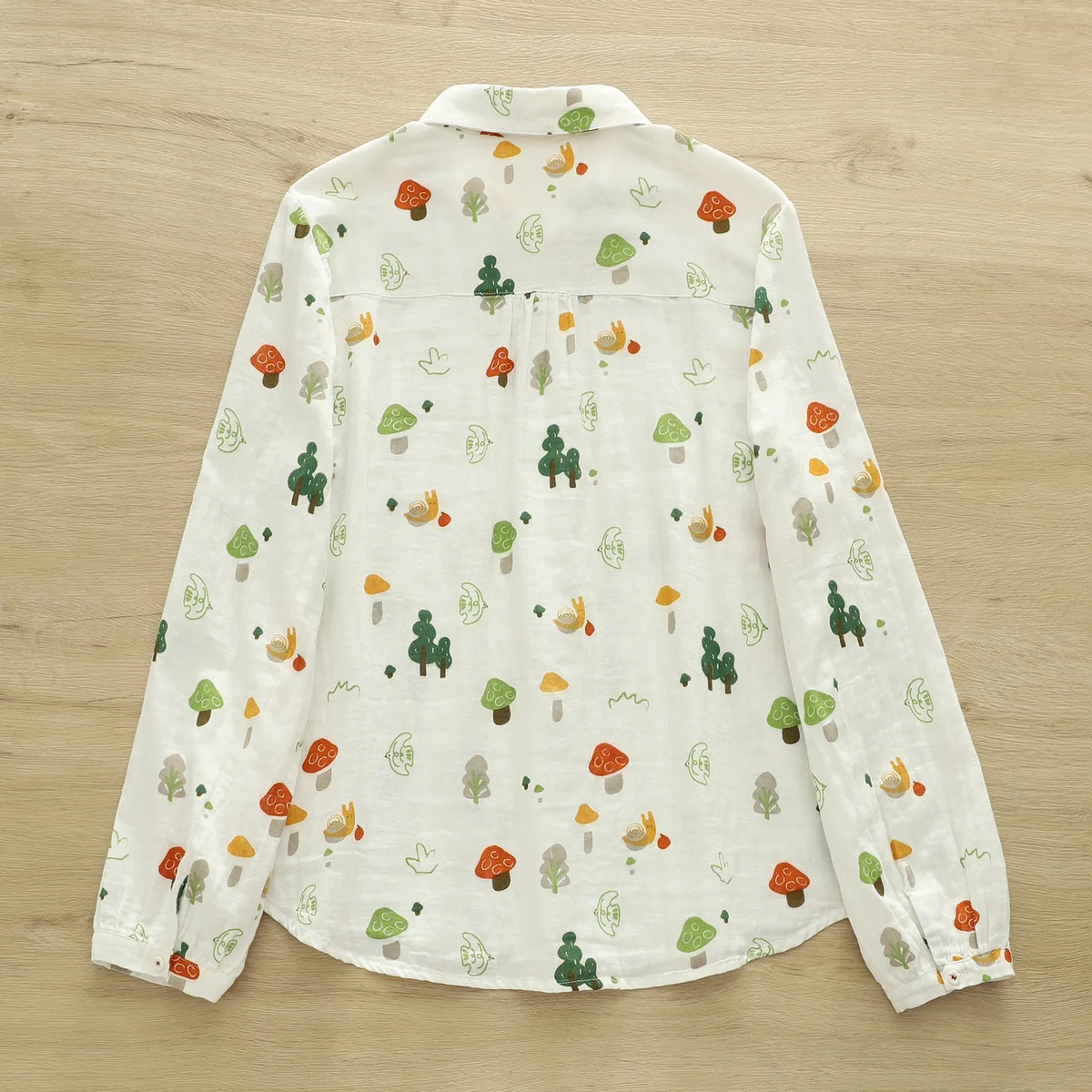 جديد 2025 قميص خريفي بأكمام طويلة من غزل القطن ، طباعة ياقة مقلوبة للسيدات ، بلوزة فضفاضة لطيفة لتخفيض العمر لفتاة موري T59625CC