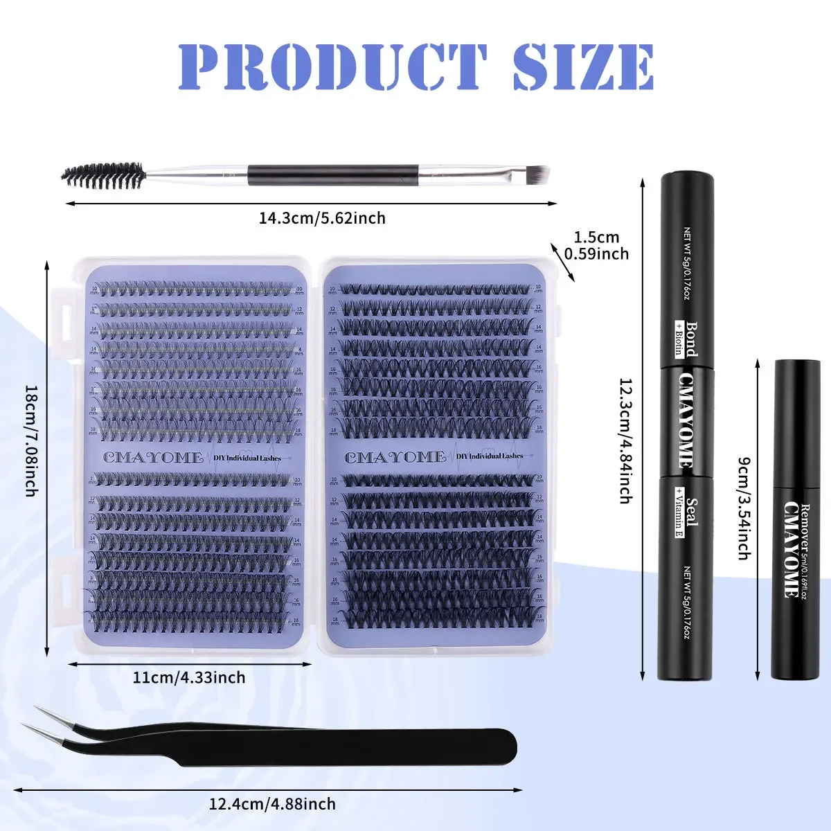 False Eyelash Extension Set 10-18mm with Sealing Liquid Tweezers, Multiple Hairs, Single Tuft Eyelashes.