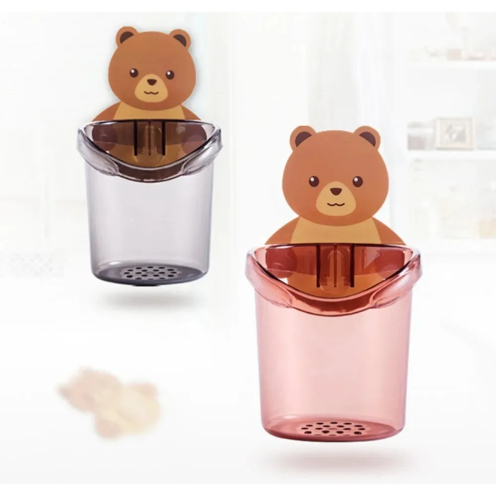 Soporte de pared para cepillos de dientes de oso, sin taladro, montaje en pared, organizador de baño para niños, bonito soporte antideslizante para cepillos, estante para accesorios de baño