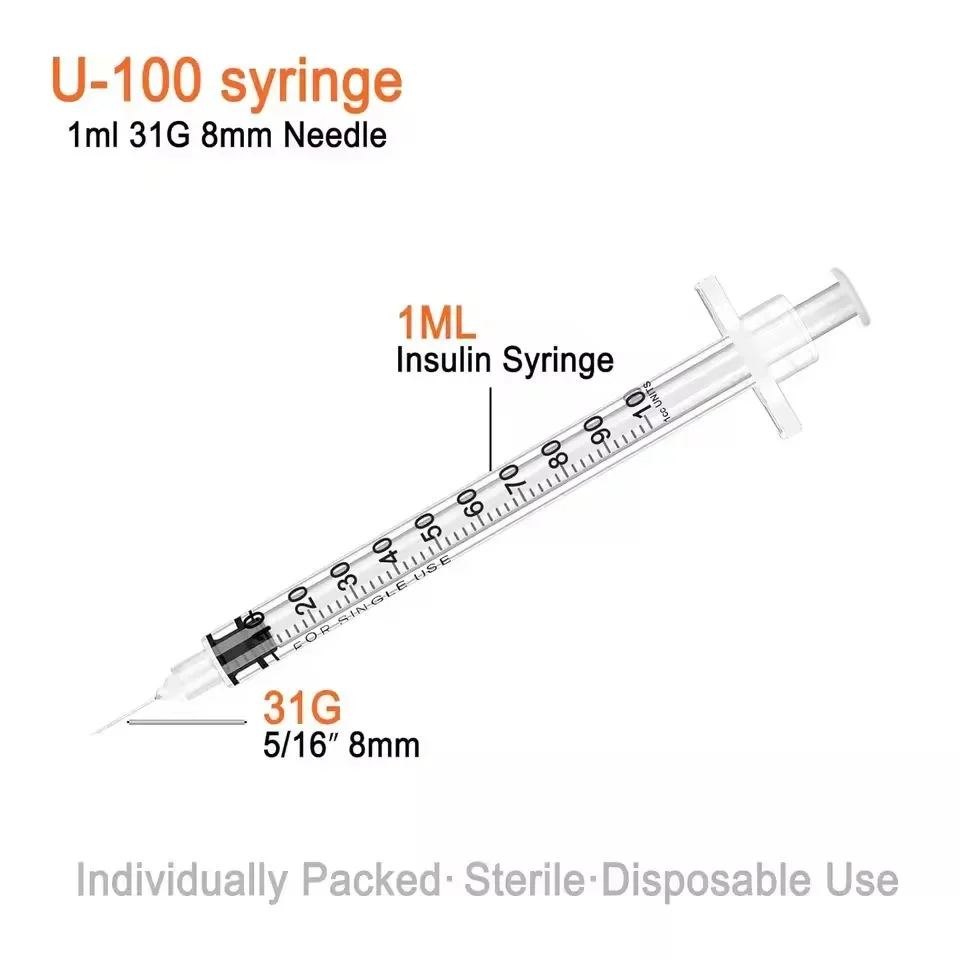 

100PCS 1ml U-100 Insulin Syringe - 31G 8mm Needle for Pets, Birds, DIY - Sterile Disposable Individually Sealed