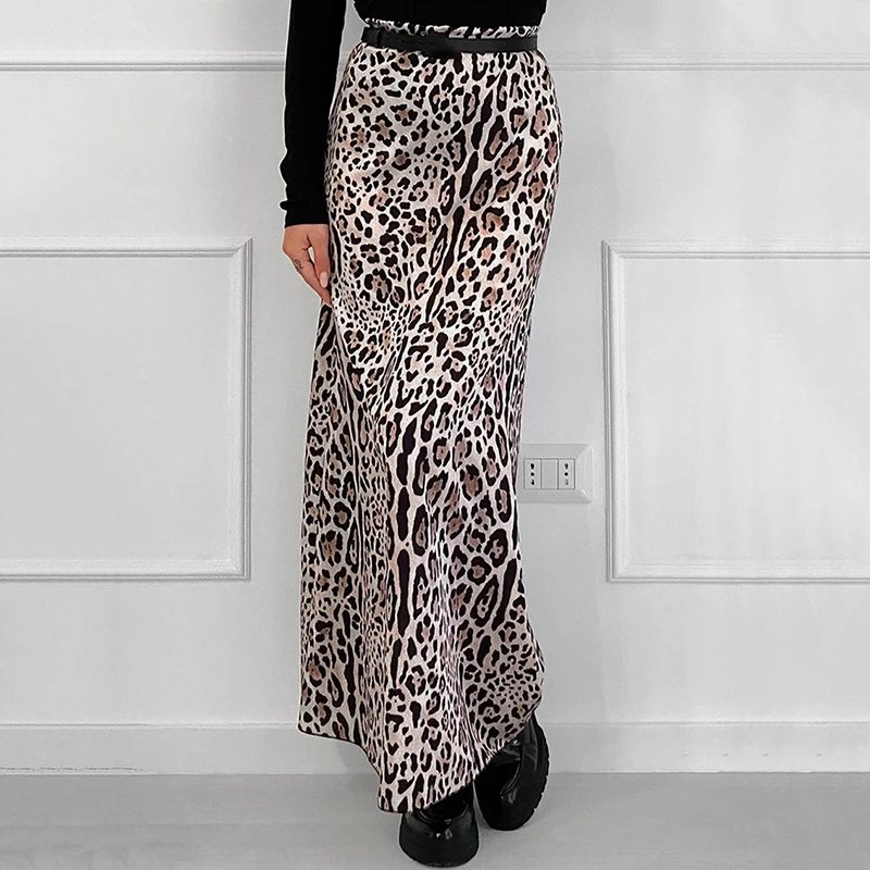 

Women's Long Maxi Skirt Leopard Print High Waist Fishtail Skirt Ladies Slim Fit All-match Casual Skirt 2024 Street