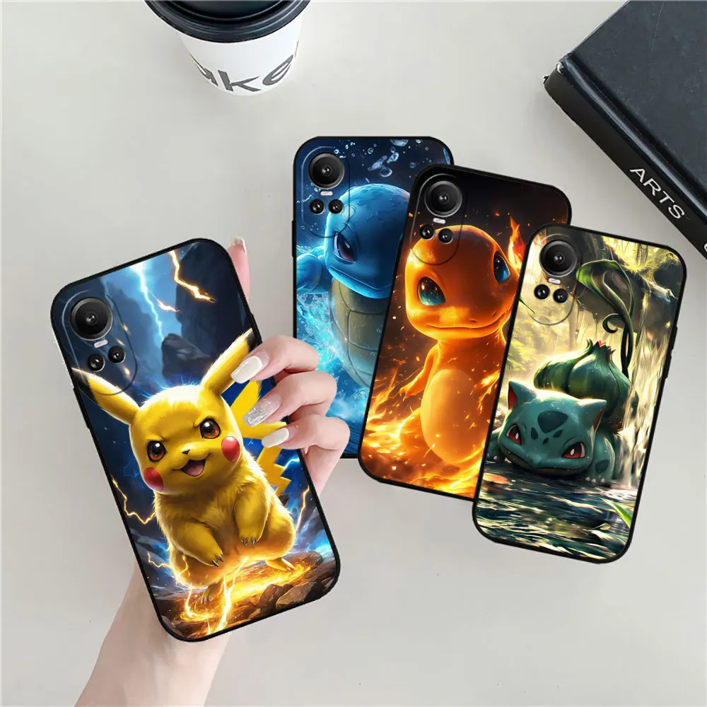 Anime Pokemon Gengar Pikachu Phone Case For OPPO Reno 11 11F 10 8 8T 7 7Z 6 6Z 5 4 3 2F Z ACE Pro Plus Black Soft Silicone Cover