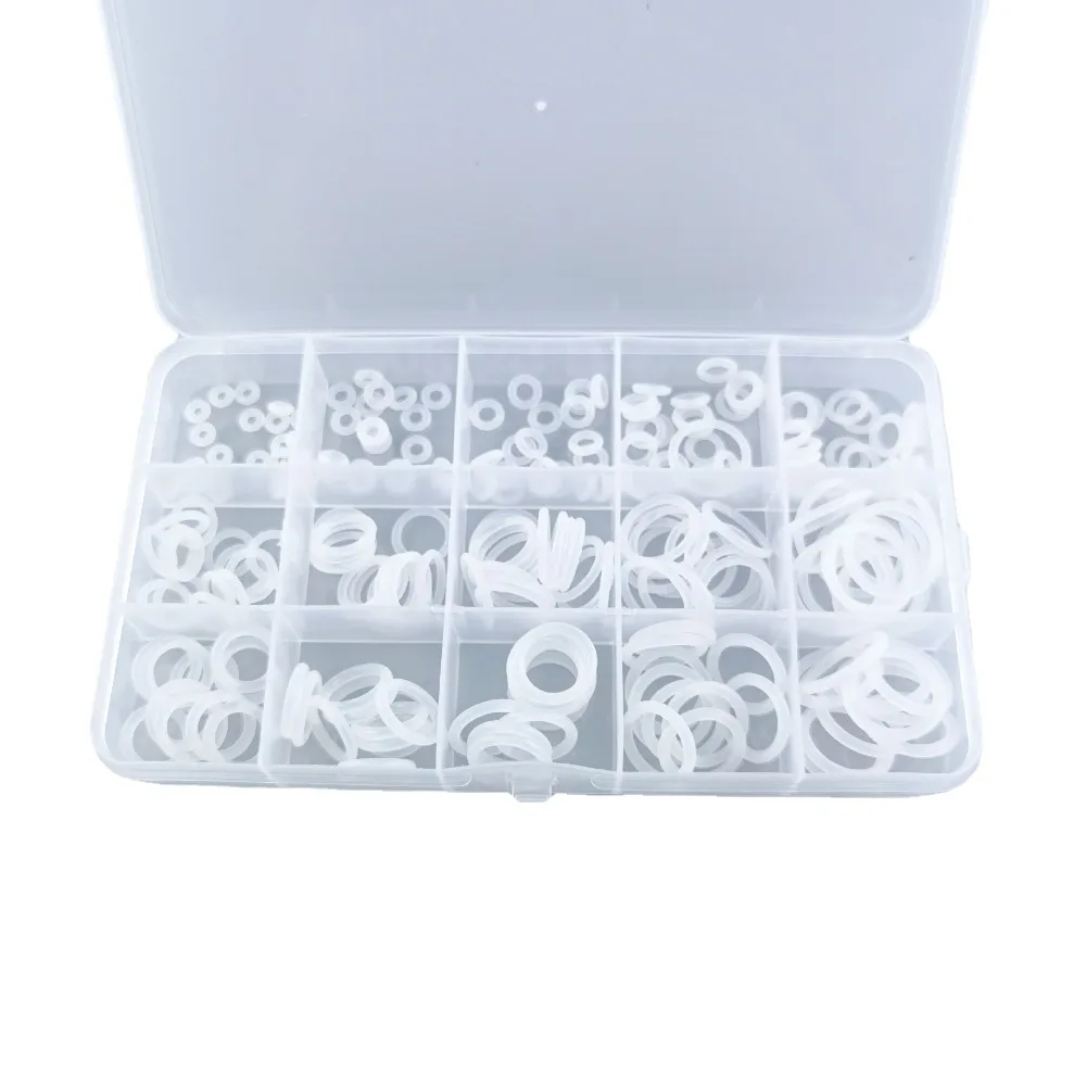 225 قطعة مجموعة حلقات دائرية من السيليكون للزيت الأبيض ومقاومة للحرارة VMQ Seal O Ring Washer مجموعة متنوعة لختم الحنفيات والسباكة