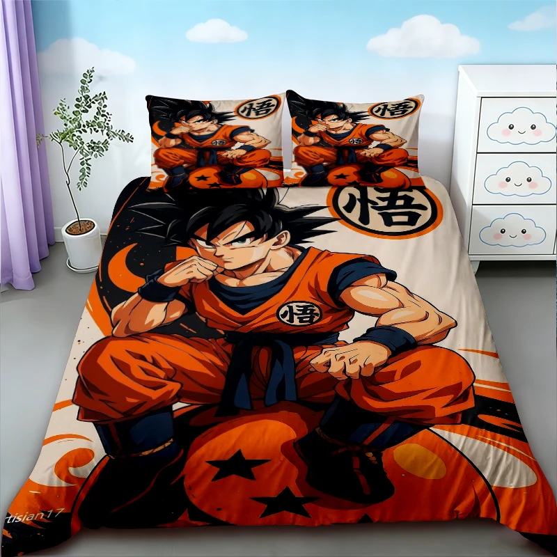 Teens Goku Duvet Cover Dragon Ball Bedding Set Queen King Size for Bedroom Home Dormitory Decor Boys Birthday Gifts view 3