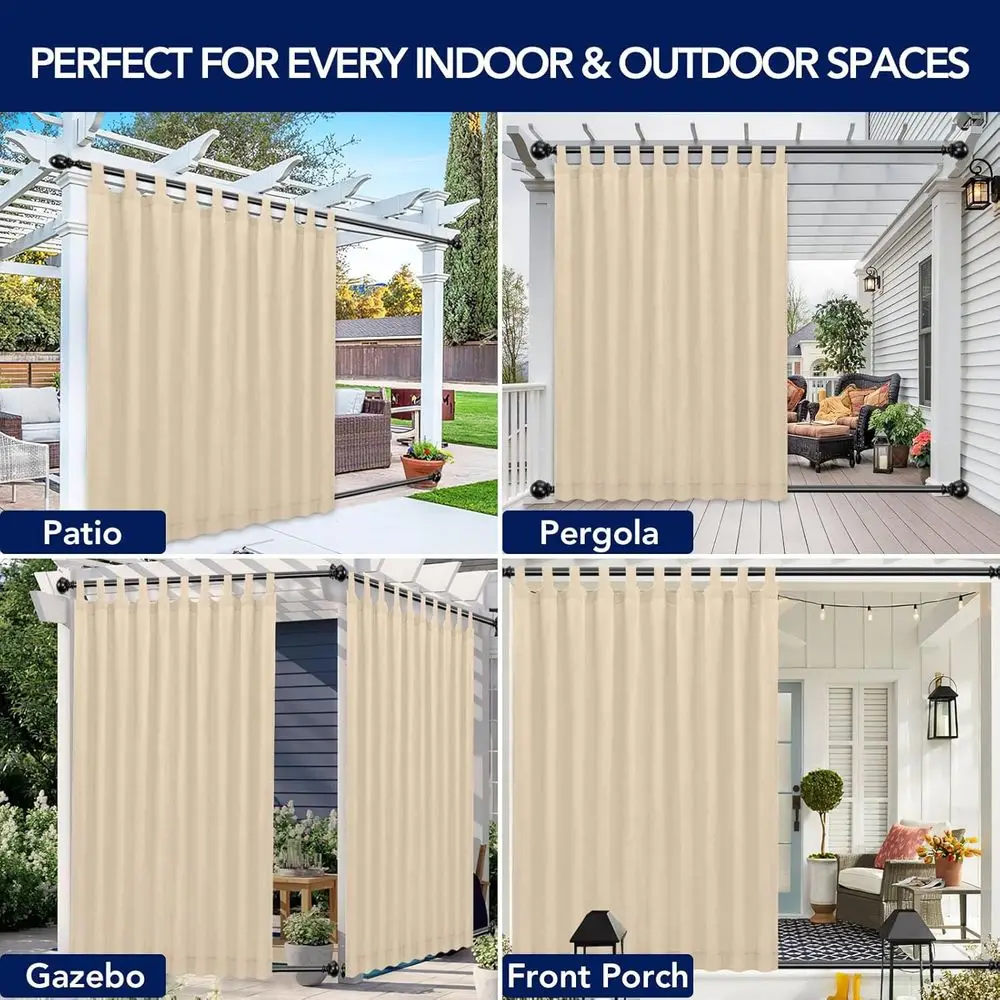 Rideaux d'extérieur résistants aux intempéries avec onglets détachables, résistants aux UV pour tonnelle, porche, Pergola, 110x84 Beige, paquet de 2