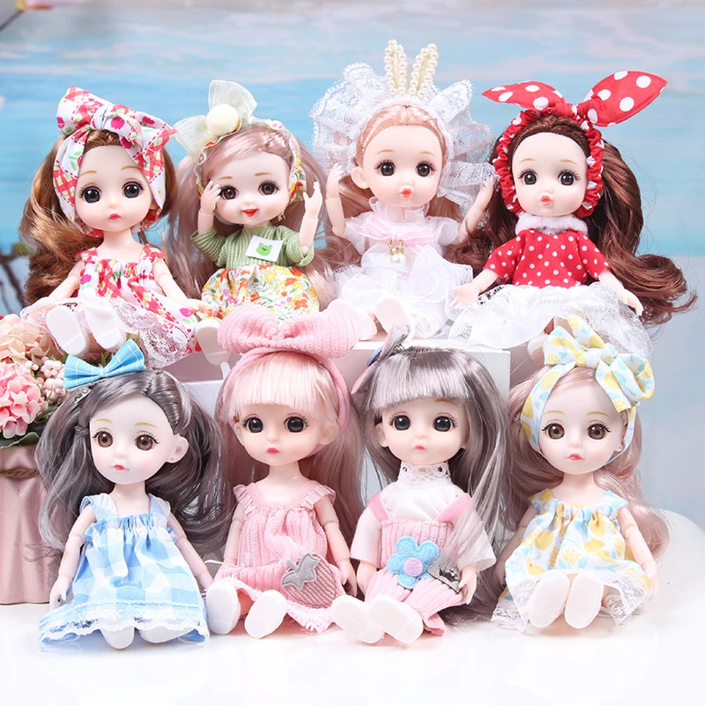 New 16cm Mini Bjd Doll 13 Joint Cute Doll 3D Brown Eye Dress Up Fashion Baby with Clothes Shoes Childre DIY Toy Girl Gift Free