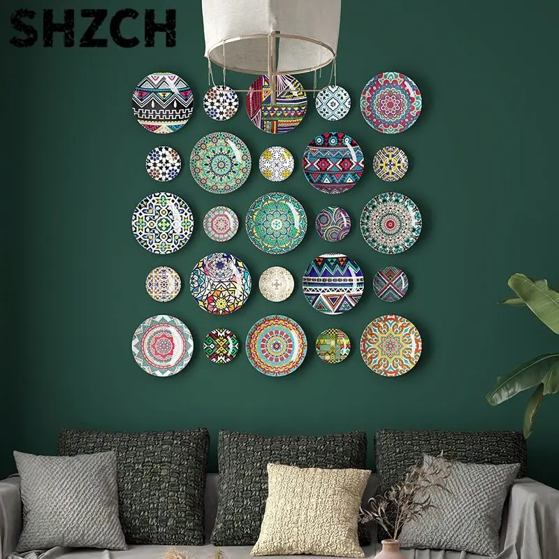 Ceramic Decorative Hanging Plate Wall Decoration Bohemian Moroccan Auspicious Festive Hanging Plate Wall Haning Plate ZD949