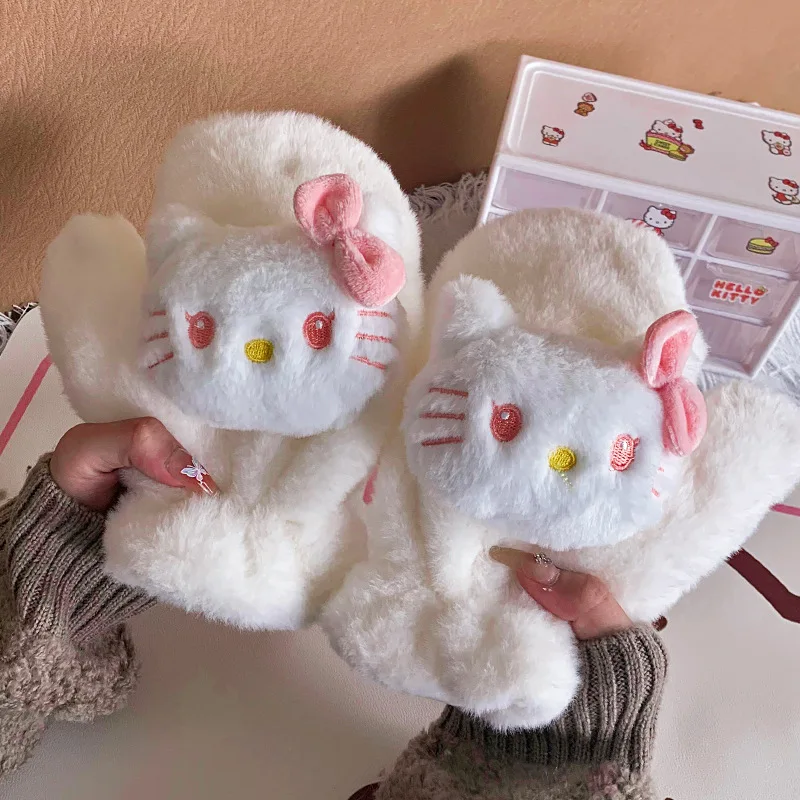 Cute Kitty Pochacco Winter Warming Mittens Cartoon Plush Thickened Gloves Cycling Travel Cold-Proof Mittens Girl Birthday Gift