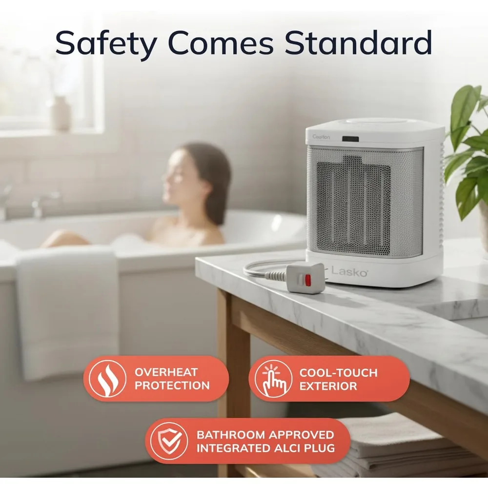 Pemanas Ruangan Keramik Portabel dengan Steker Pengaman ALCI, 2 Pengaturan Panas, 1500W untuk Penggunaan di Kamar Mandi