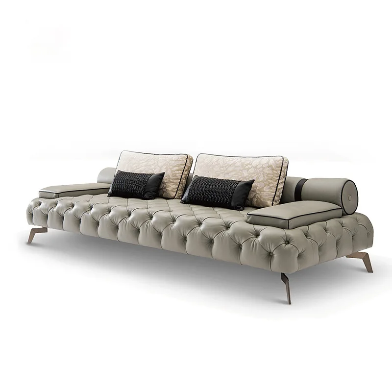 

Italian light luxury simple leather buckle sofa, large and small apartment living room sofa