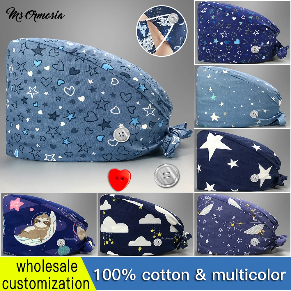 

Multicolor Fashion Cartoon Print Doctor Operating Room Cap Beauty Salon Scrubs Nursing Cap Dentist Cap Cotton Nurse Accessories