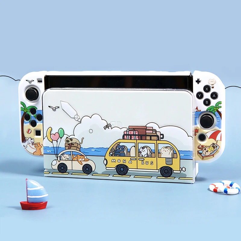 Funda Case for Nintendo Switch Oled Cover Cute Travel Bus Cartoon Dockable Protective Sofe Shell For Switch Controller Joy-Con