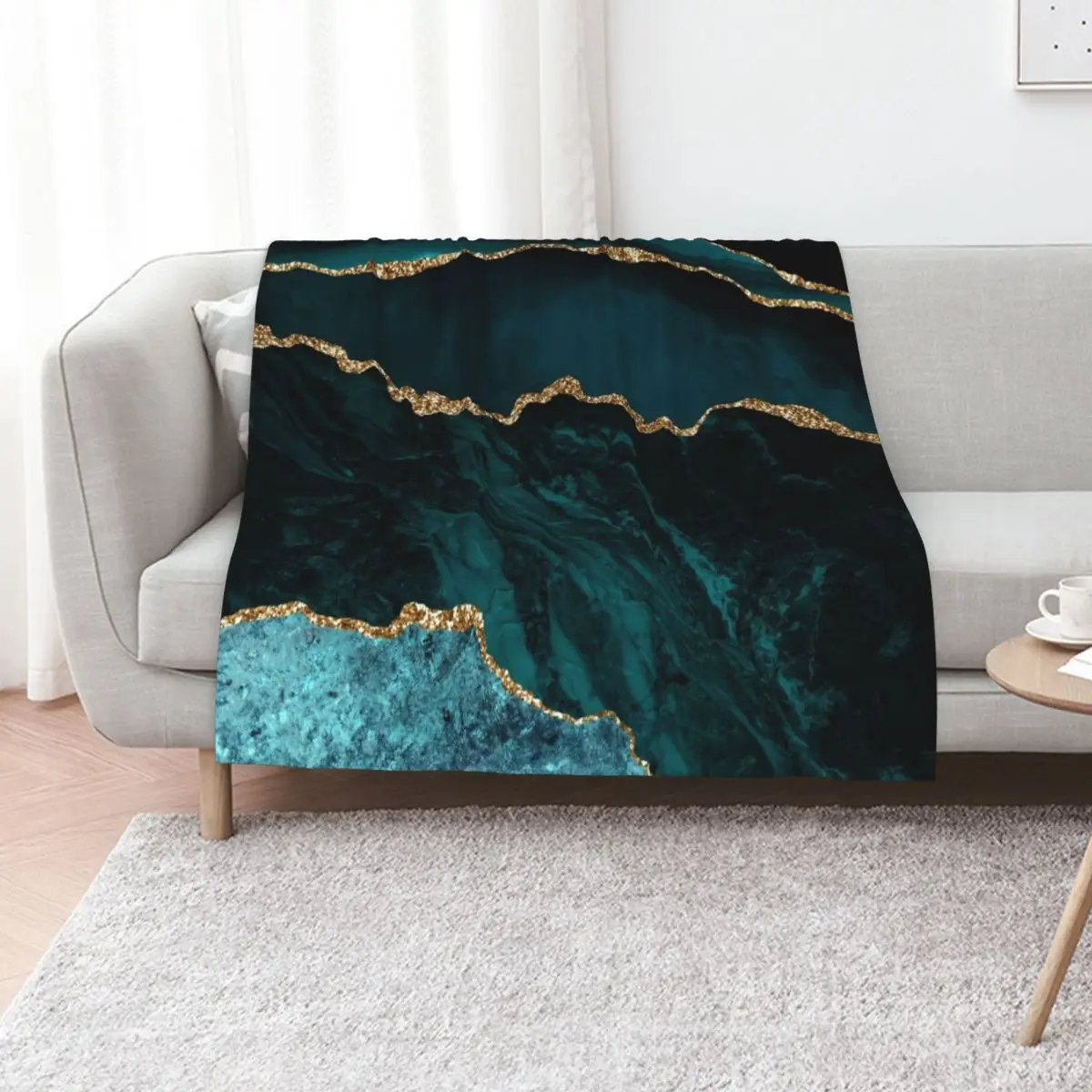 

Teal & Gold Agate Texture 02 Throw Blanket Bed linens warm for winter Nap Sleeping Bag Blankets