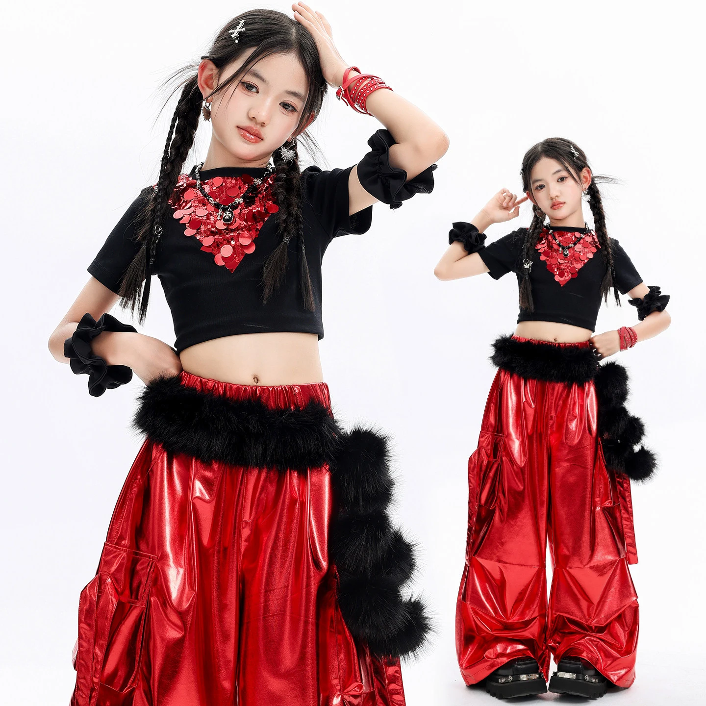 New Kids Hip Hop Dance Suits Group Performance K-pop Outfit Girls Jazz Dance Costume Child Stage Competition Clothing XS11318