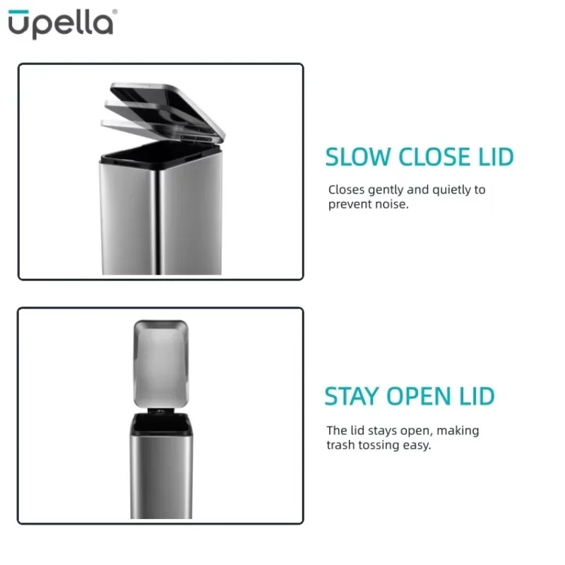 50L Foot Pedal Stainless Steel Trash Can with Slow Close Rolling Cover Customizable Logo Multicolor Office Waste Bin