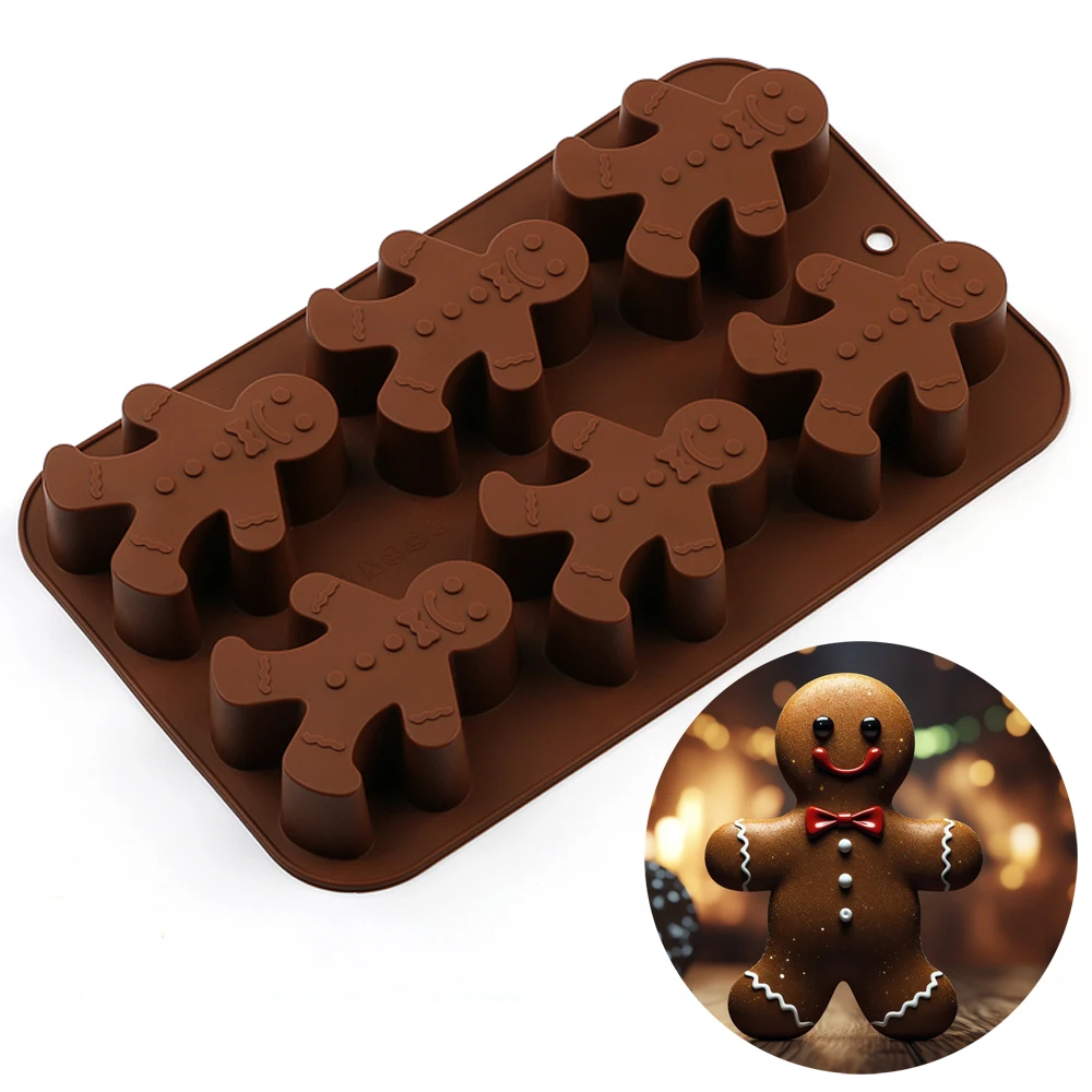 Christmas-Themed Gingerbread Man Silicone Baking Mold, 6 Large Cavities for Gingerbread Men, Food-Grade Silicone, Non-Stick and Easy to Demold, Can Be Used to Make Cupcakes, Chocolate, Cake Decorations, and Other Baked