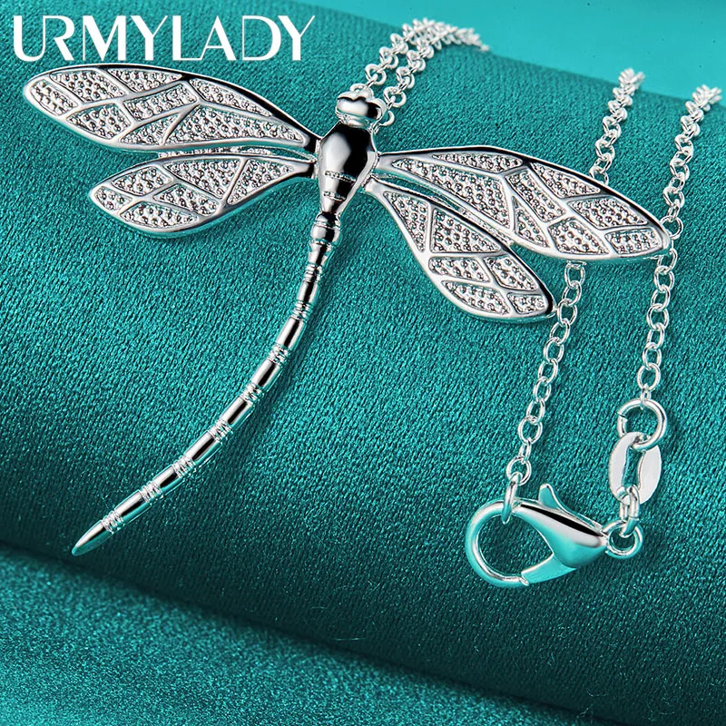 URMYLADY 925 Sterling Silver Dragonfly 16-30 cali naszyjnik dla kobiet moda ślub zaręczyny urok biżuterii