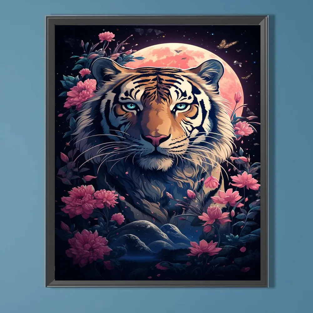 Flower Moon Tiger DIY Diamond Painting Full square round New 2024 Cross Stitch Mosaic Diamond Embroidery For Home Decor