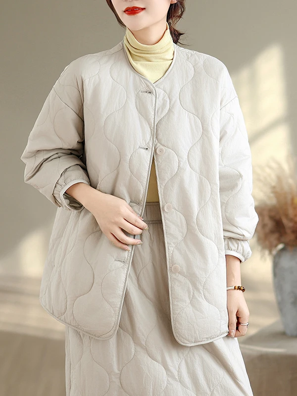 

Authentic Winter Cotton Jaet Women's Loose Casual Warm Coat Faionable Thiened Long Sve round Ne Single Button Closure