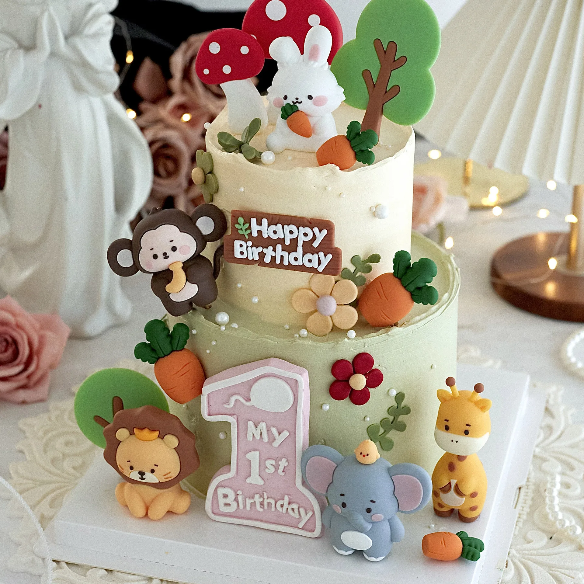 جديد سفاري الحيوانات كعكة توبر الغابة الأسد الفيل القرد للأطفال 1st حفلة عيد ميلاد كعكة الديكور استحمام الطفل هدايا لطيف #4