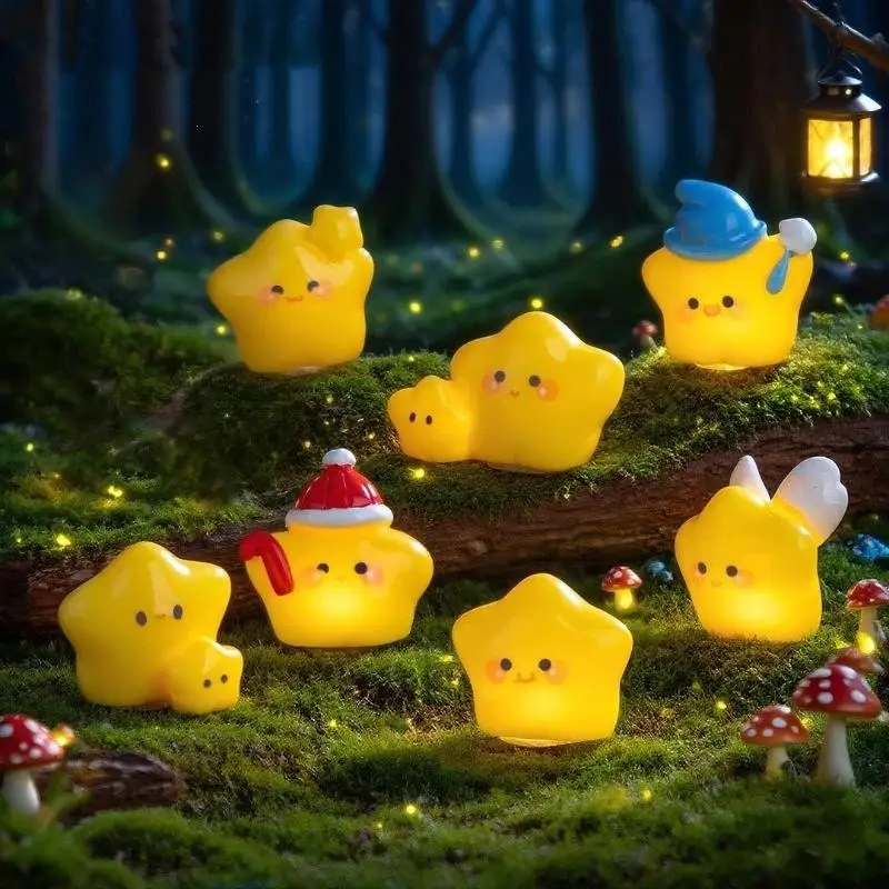 【S】Cute Resin Luminous Star Figurines Cartoon Design Soft Warm Glow For Garden Desktop Decor Ornaments