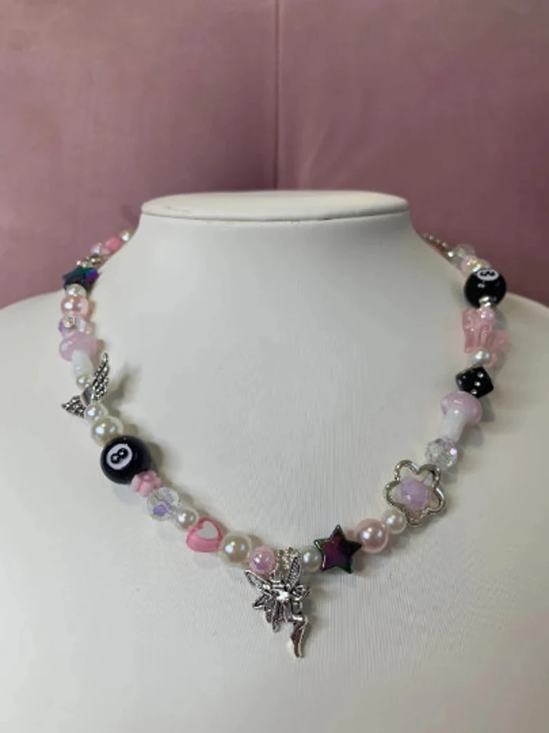 8 ball mushroom star heart fairy y2k beaded necklace funky cute kawaii boho gift aesthetic summer jewelry fashion 2022 woman