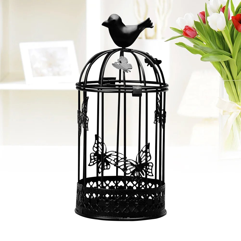 Bird Vintage Metal Candlestick Holder Bird Cage Lanterns Holder Candlesticks for Home Wedding ( White )