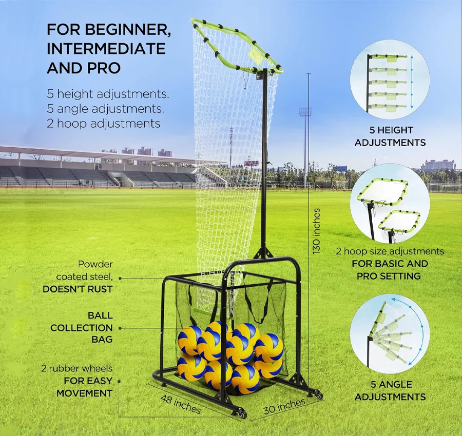 OYLP Portable Adjustable Volleyball Setting Trainer Target Net Ball Collection Equipment for Setter Training Court