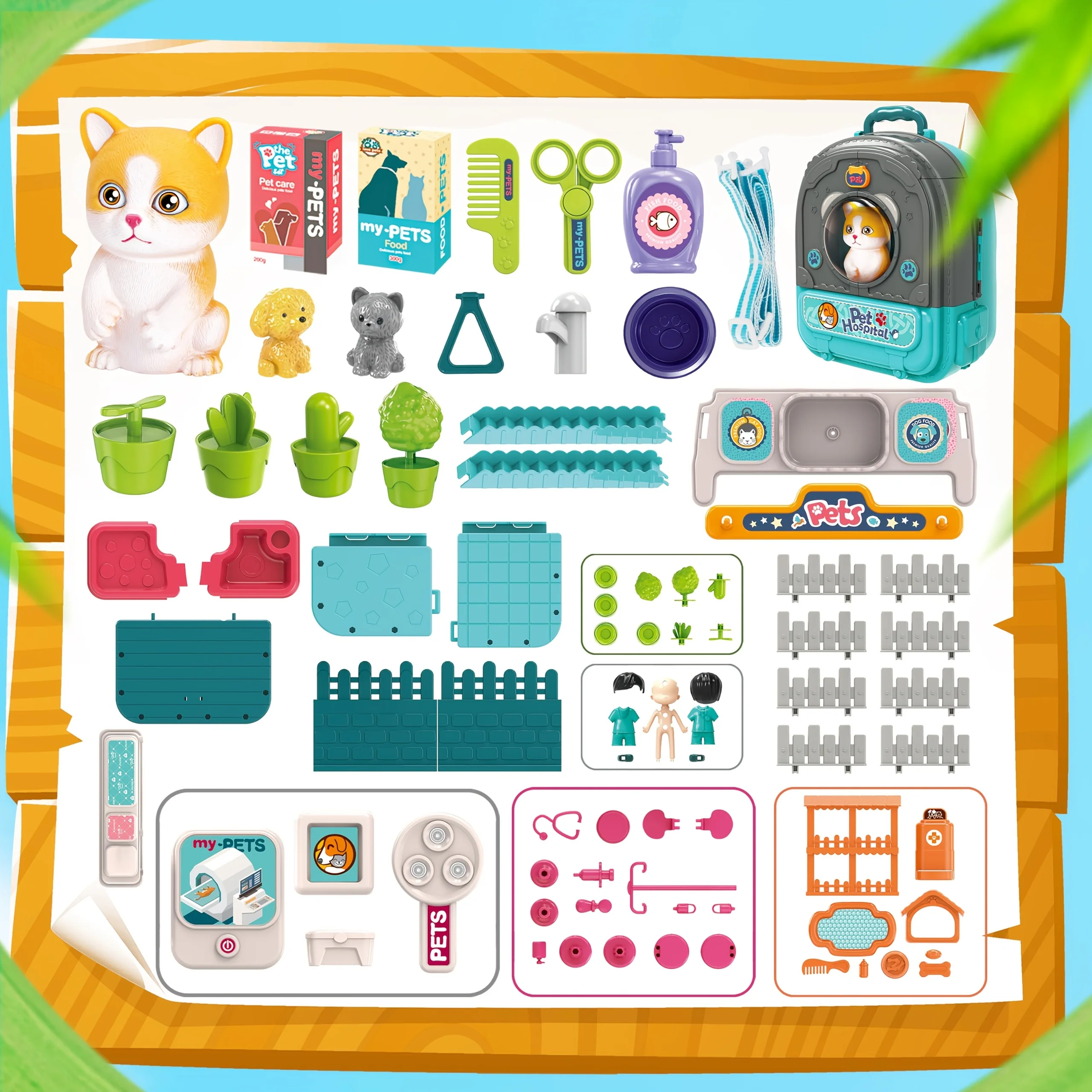 مجموعة لعب للعناية بالحيوانات الأليفة 3 في 1 - حقيبة ظهر بيطرية للتظاهر ومجفف الشعر والمستشفى (يتضمن الملحقات)، لعبة تفاعلية للأطفال