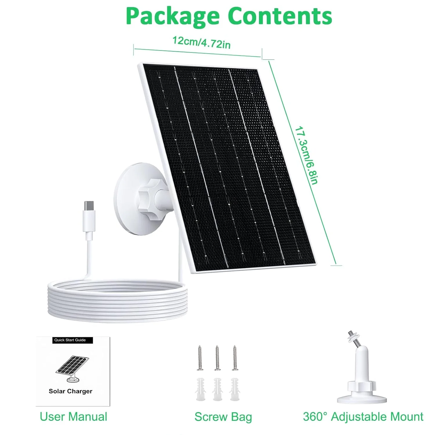 10W 5V Solar Battery Charger For Security Camera Portable Solar Power Panel With Micro USB Type-C Output Solar Panel Charger Kit image 6