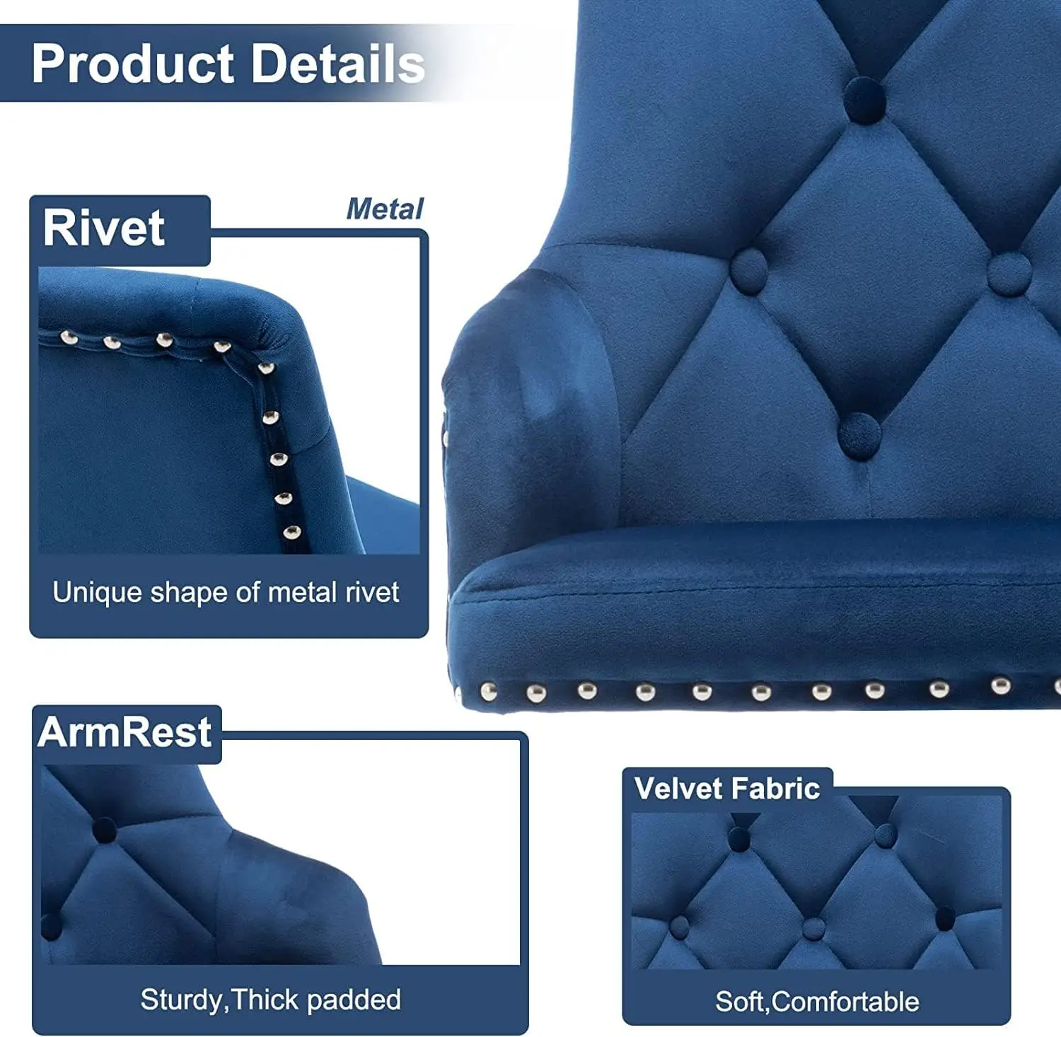 Set 2 Kursi Bar Beludru Modern dengan Sandaran, Putar yang Dapat Disesuaikan, Biru, Tinggi Meja Dapur, untuk Penggunaan di Pulau Dapur/Pub