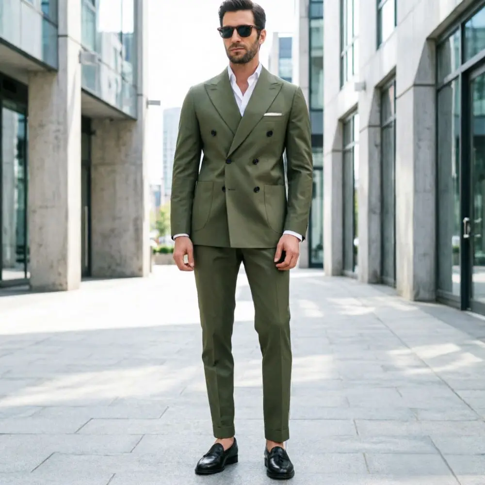 

Mens Sage Green Double Breasted 2 Pieces Suit Slim Fit Modern Formal Blazer Pants Office Business Party Dinner Wedding Event