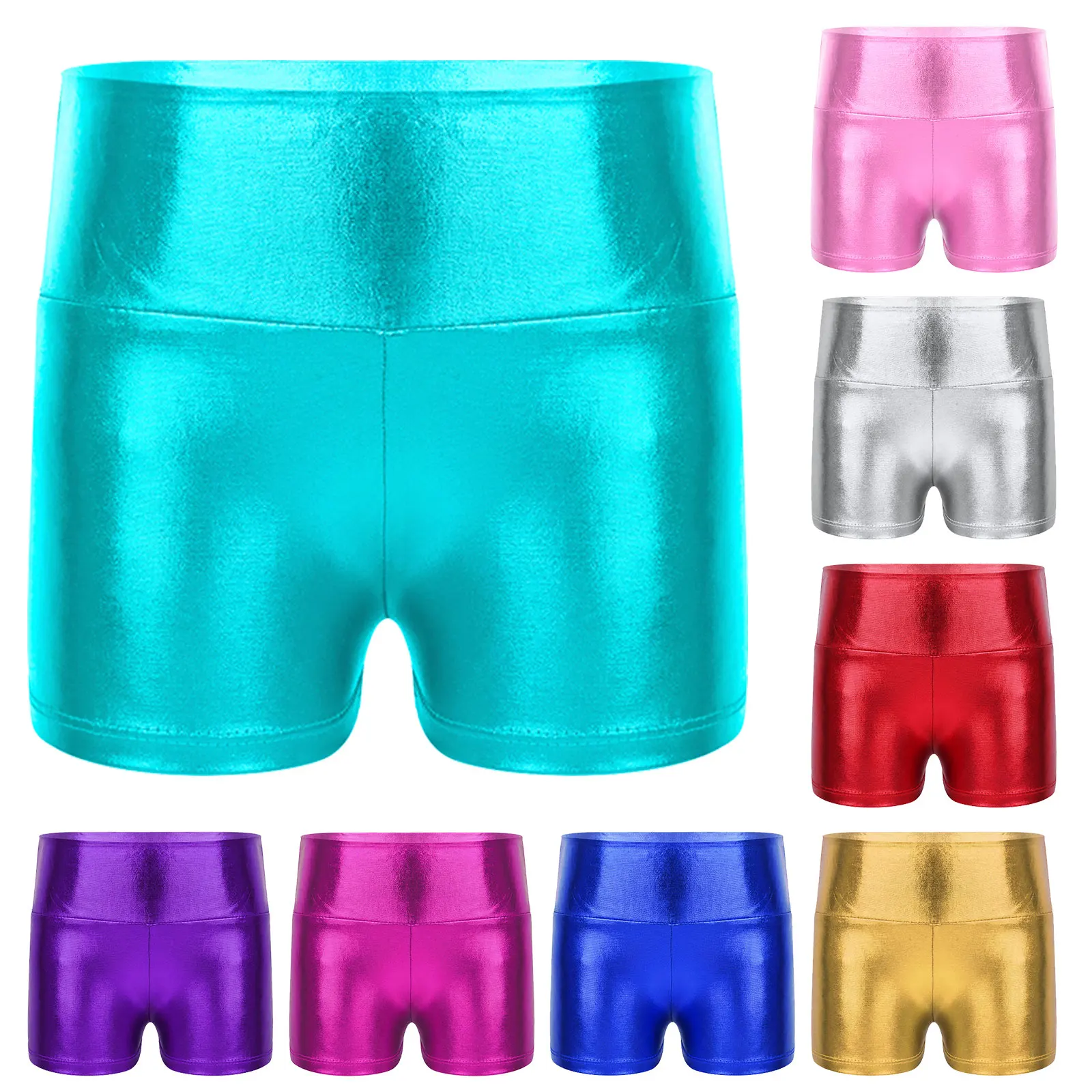 Kids Girls Ballet Dance Shorts Metallic Shiny Sportswear Hot Pants Bottoms Gymnastic Workout Ballerina Shorts for Performance