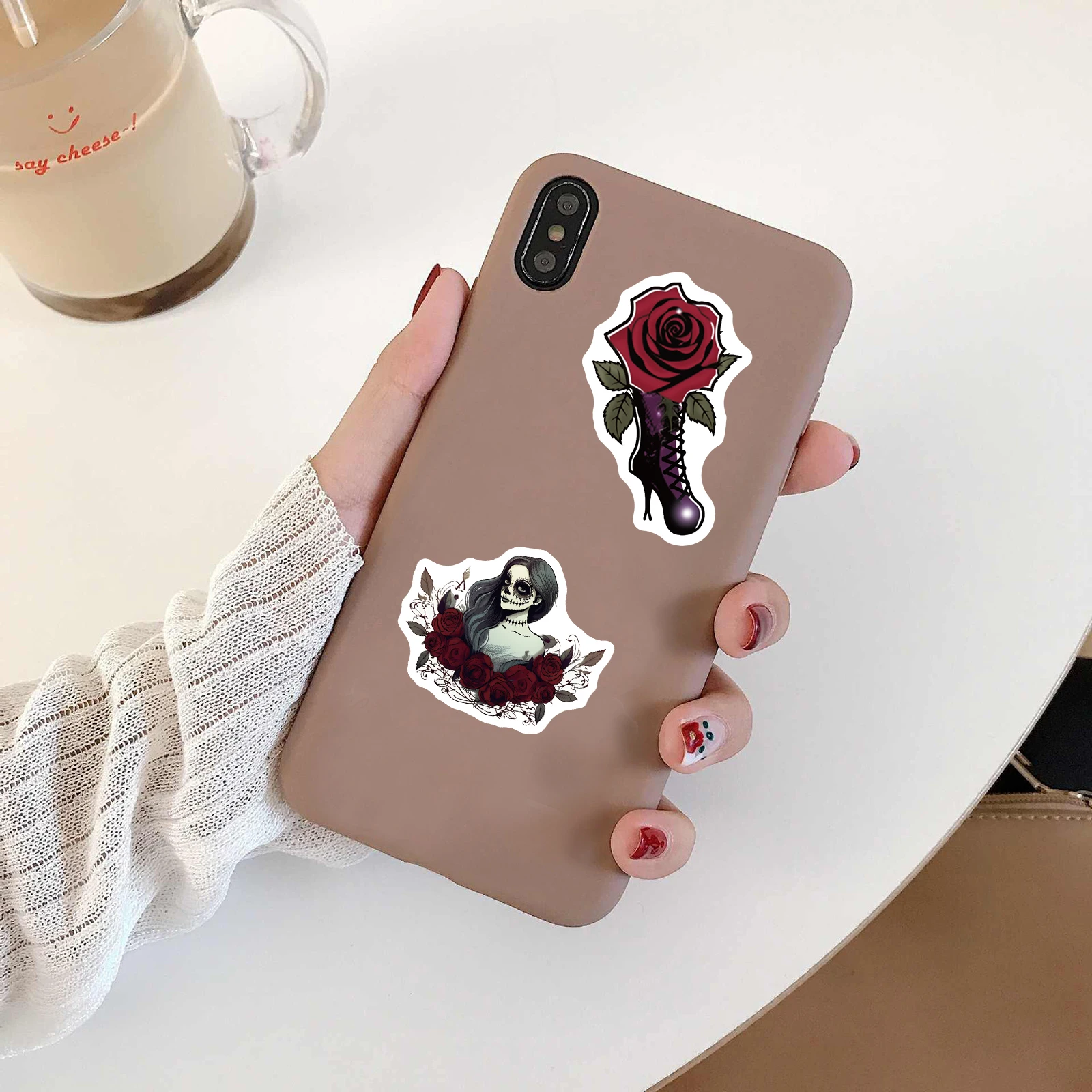 50PCS Punk Rose Skull Stickers Exquisite Handbooks Material Phone Cases Laptop Suitcases Water Cups Waterproof Stickers