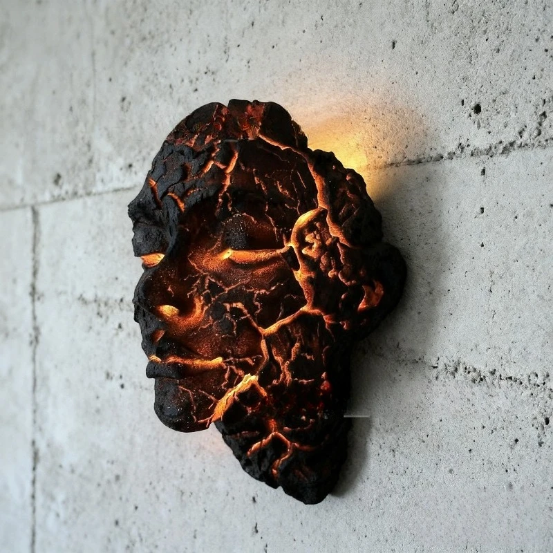 Decorative Cracked Soul Wall Light, Black Lava Design LED Wall Lamp with Glowing Orange Cracks, Modern Gothic Home Decor