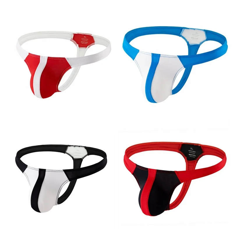 4PCS Underwear Men's Thongs Sexy  Low Waist Translucent Underwear Patchwork Panties Underpants Calzoncillos Jockstrap