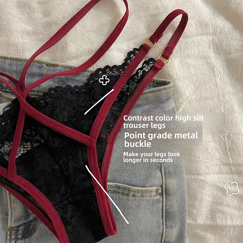 Nueva ropa interior de encaje hueco para mujer, de cintura baja, con tirantes finos cruzados, seducción pura, no se desliza fácilmente, sedosa, cómoda y sexy.