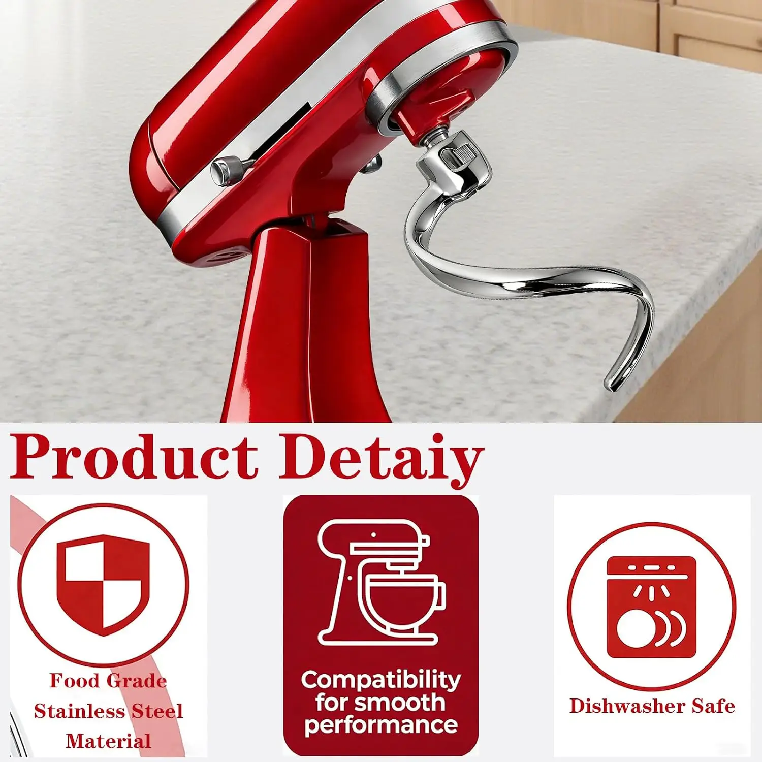 Stainless Steel Spiral Dough Hook for KitchenAid Tilt-Head Stand Mixers 4.5 & 5 Quart Rustproof Replacement Dough Hook for Bread - view 4