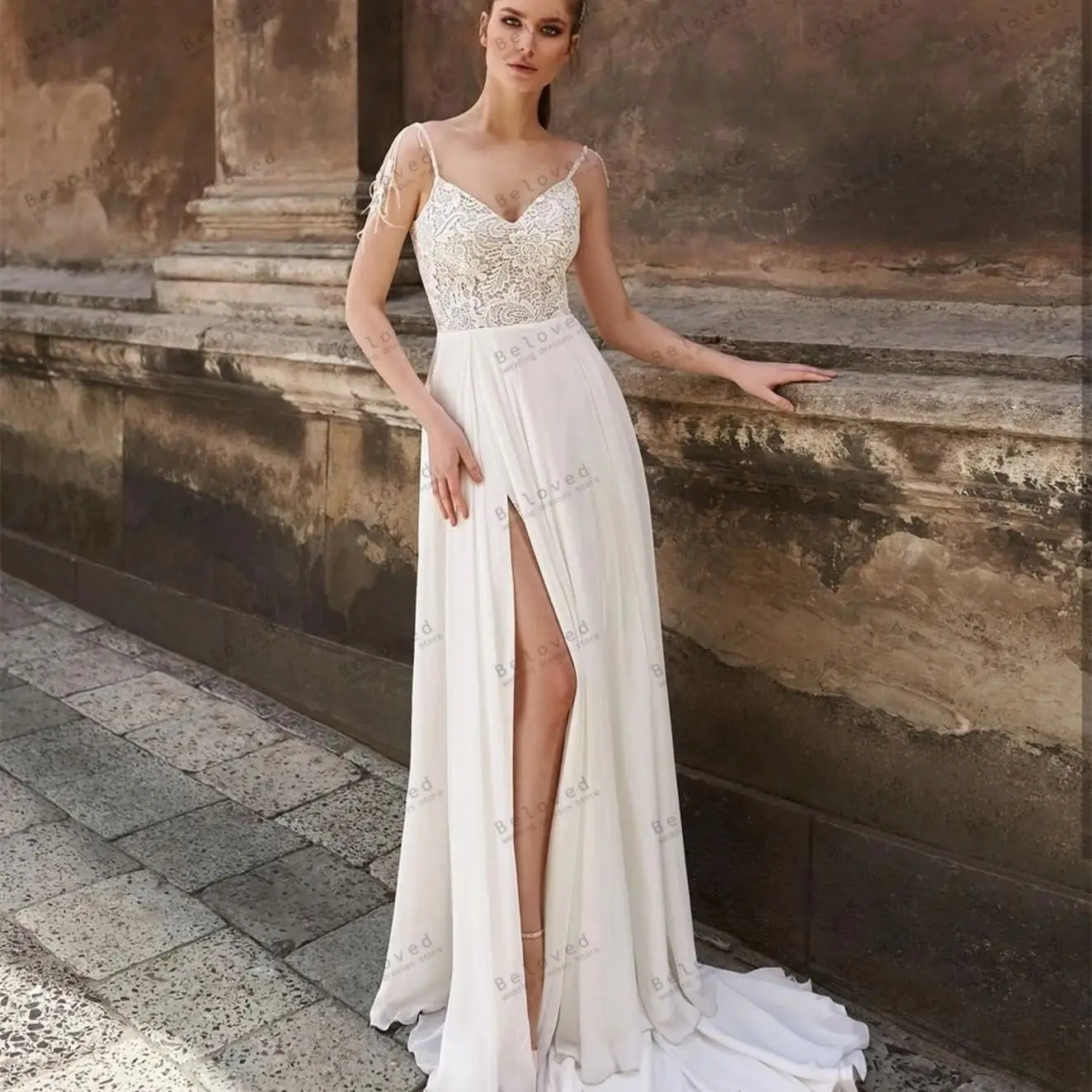 

Classic Wedding Dresses A Line Chiffon Bridal Gowns Sleeveless Backless Robes Sexy High Slit Vestidos De Novia Customized 2025