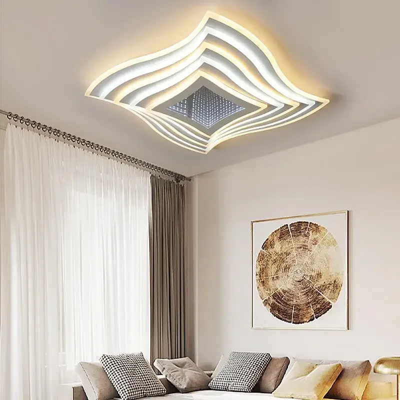 Nodic Iron Ceiling Light with Square Geometric Design Multi-color Adjustable Color Warm and Luxurious Bedroom Kitchen Chandelier