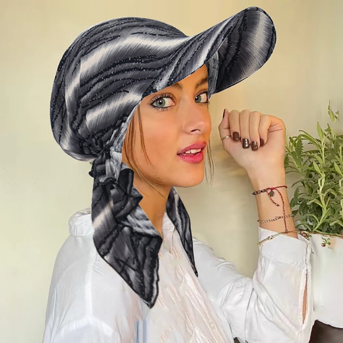 Trendy Muslim Print Hijab Turban Hat for Women Visor Baseball Cap Sun Hats Headscarf Scarf Brim Femme Scarves Bandanas